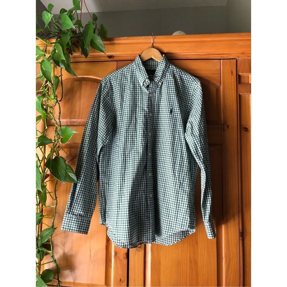Ralph Lauren Green & White Check Button-Down Shirt - Size M